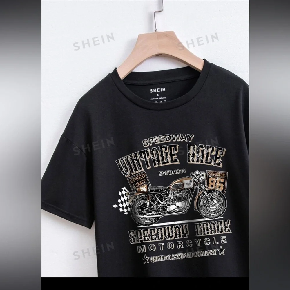 SHEIN Motorcycle And Letter Graphic Tee - Picture 3 of 3